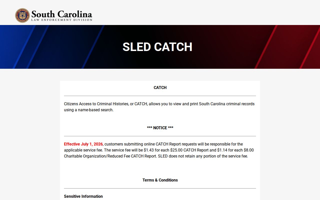 SLED CATCH entry for Kershaw County criminal history records