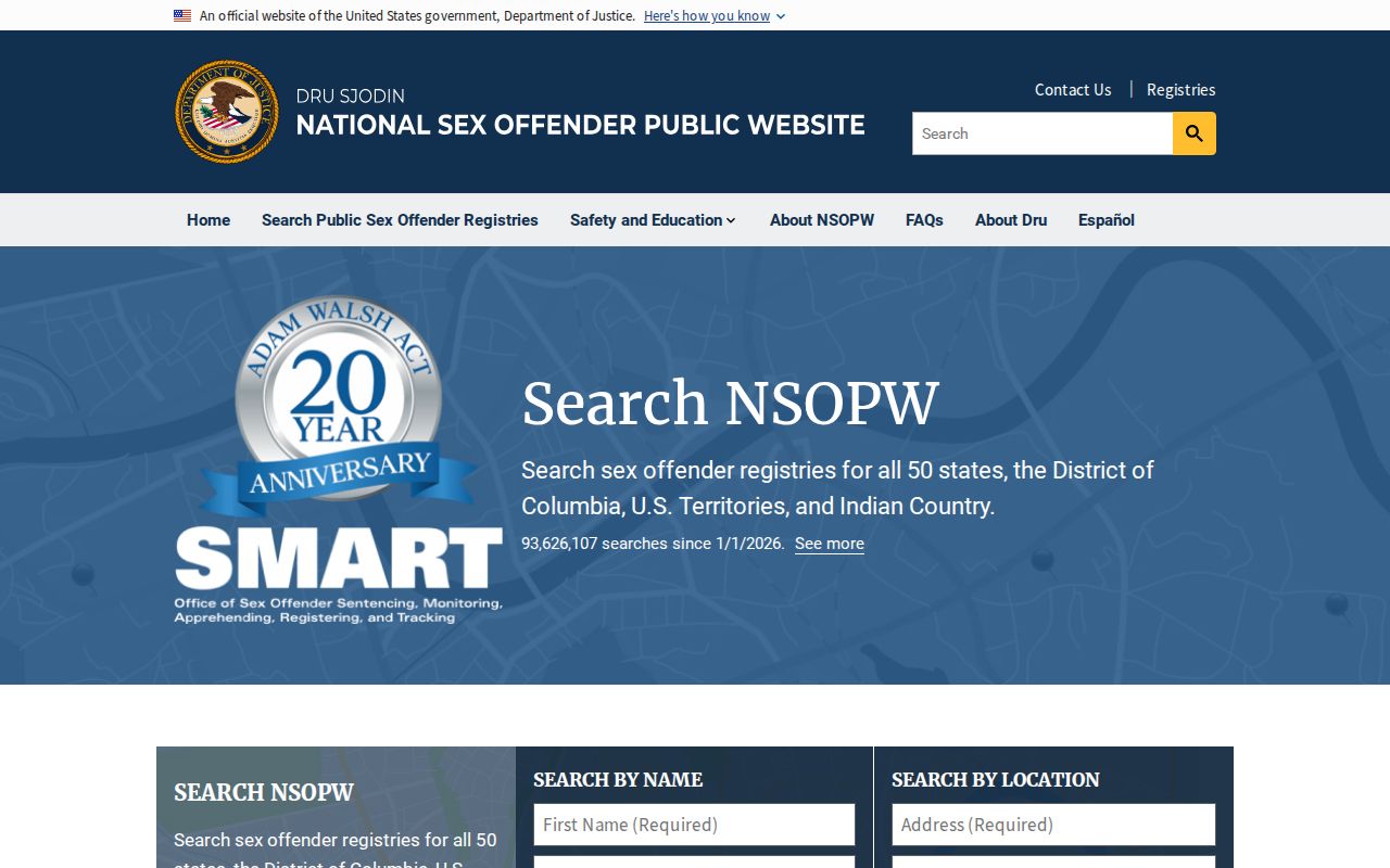 National registry interface for a Kershaw County sex offender search